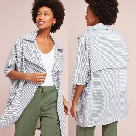 Anthropologie Jackets & Blazers - DRA Los Angeles X Anthropologie Drapework Jacket Seersucker Stripe Sz M Coastal